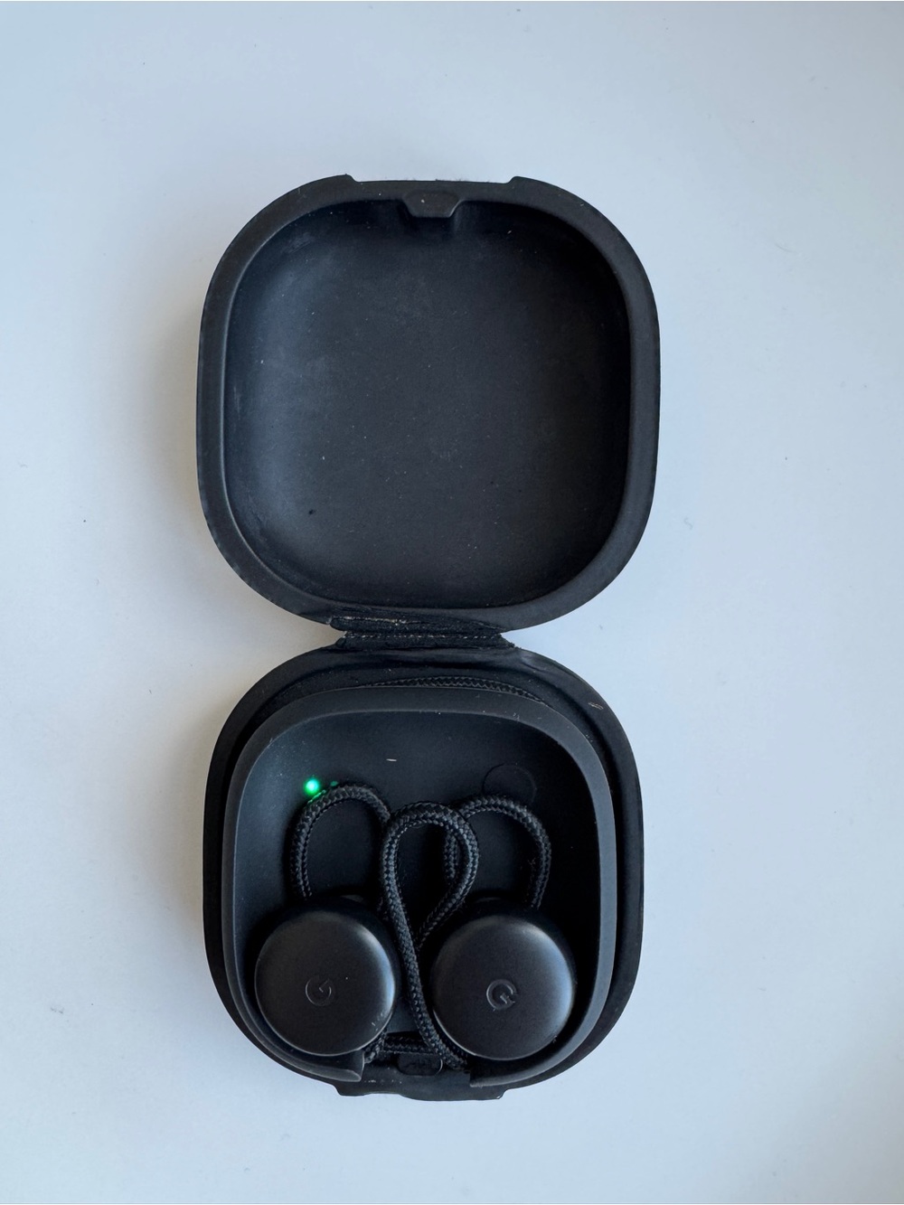 Google Pixel Buds in original box with charging case and cable
